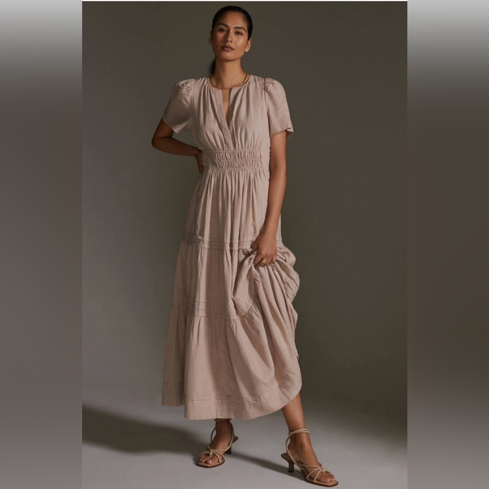 Anthropologie Blush Beige Tiered Maxi Dress